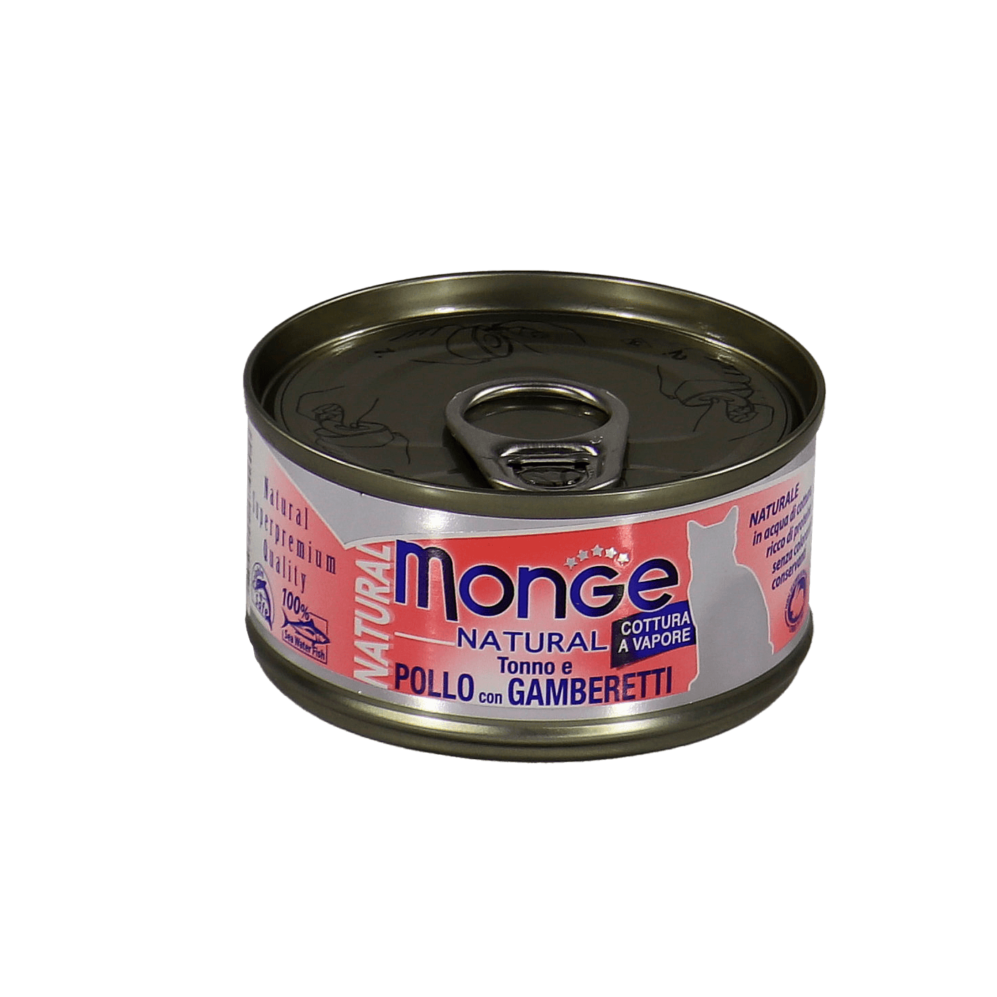 Влажный корм Monge Cat Natural для кошек, из тунца с курицей и креветками, консервы 80 г — фото 2