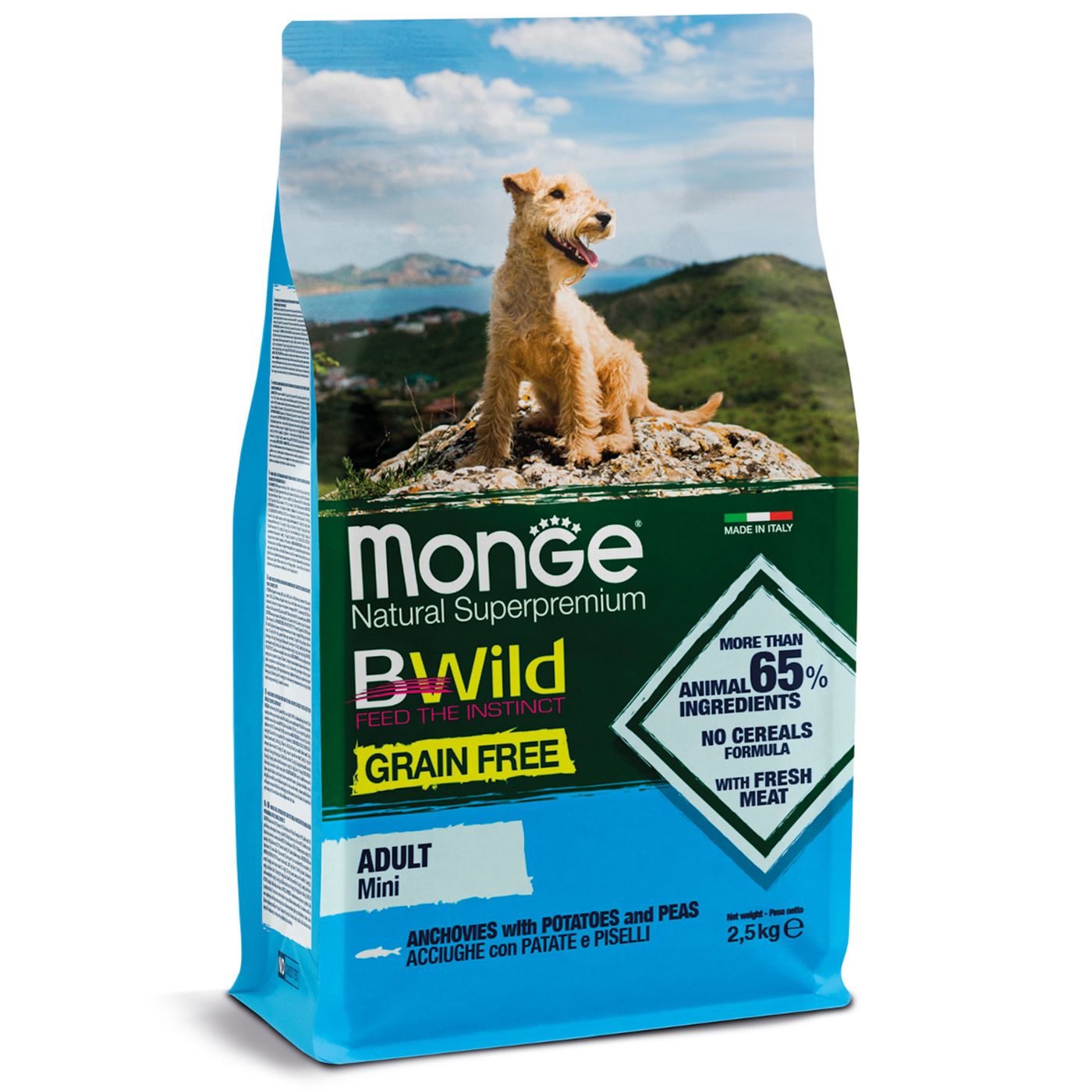 Monge Dog BWild GRAIN FREE Mini беззерновой корм из анчоуса с картофелем для взрослых собак мелких пород 2,5кг — фото 5