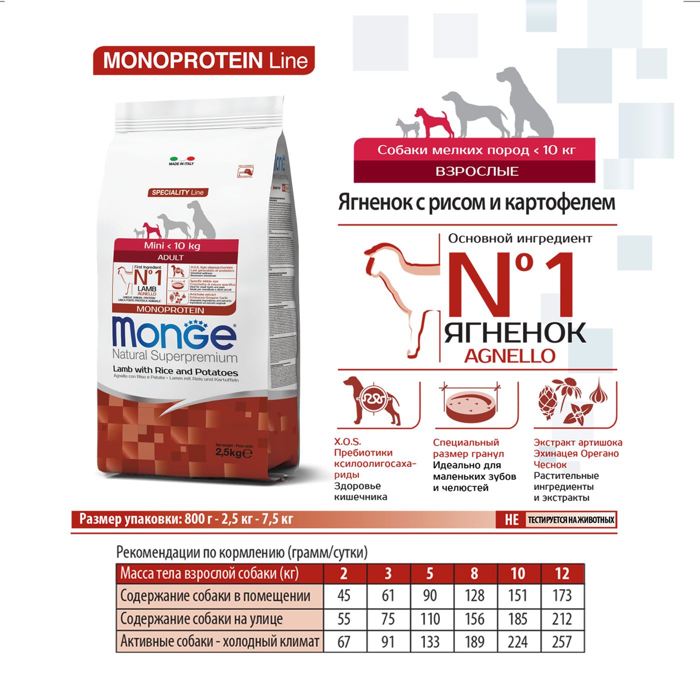 Сухой корм Monge Dog Speciality Line Monoprotein Mini для взрослых собак мелких пород, из ягненка с рисом и картофелем 7,5 кг — фото 4