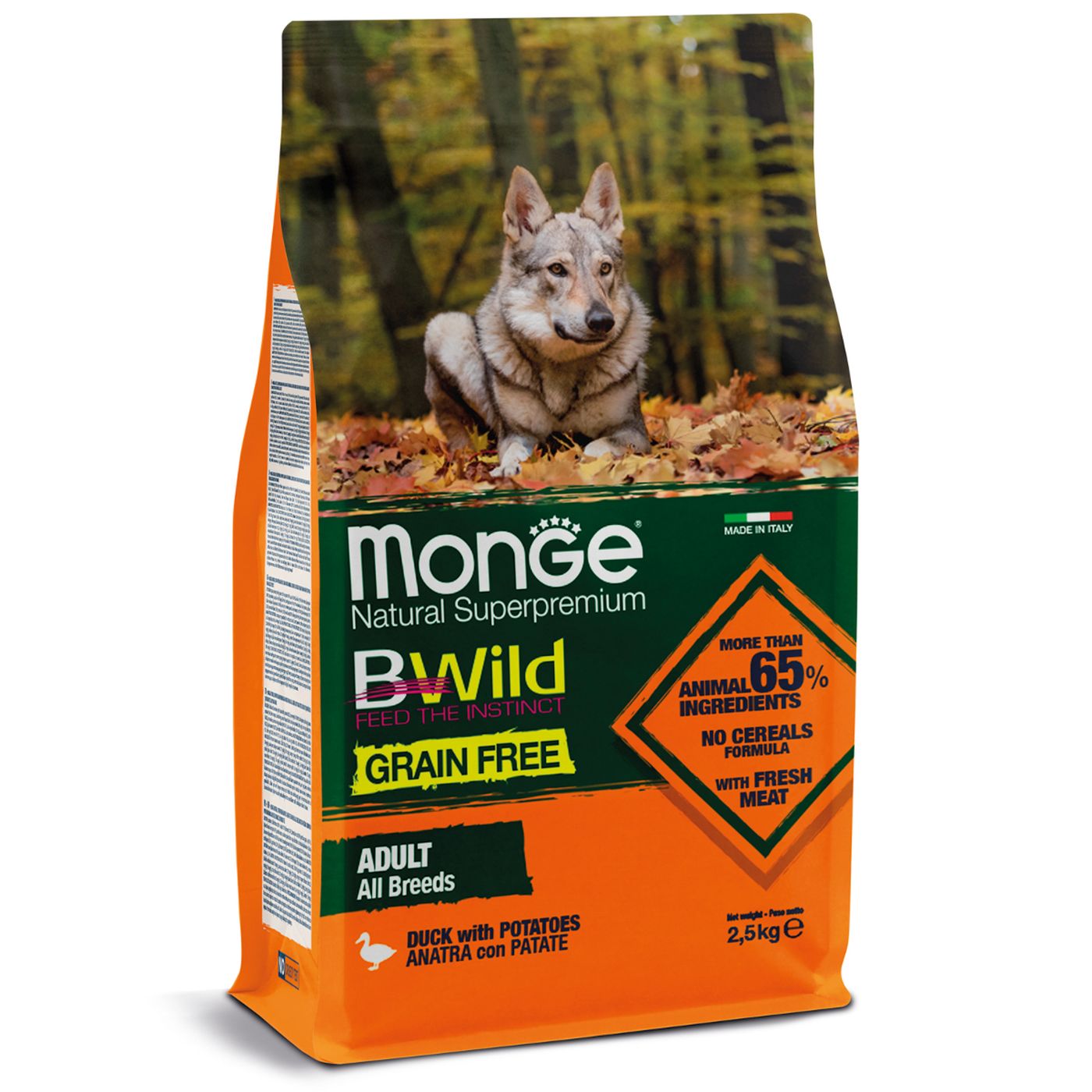 Сухой корм Monge Dog BWild GRAIN FREE для взрослых собак, беззерновой, утка с картофелем 2,5 кг — фото 7