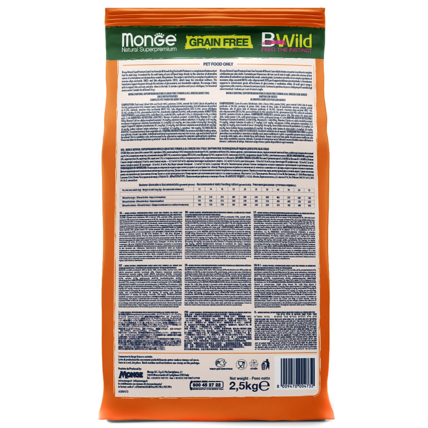 Сухой корм Monge Dog BWild GRAIN FREE для взрослых собак, беззерновой, утка с картофелем 2,5 кг — фото 9