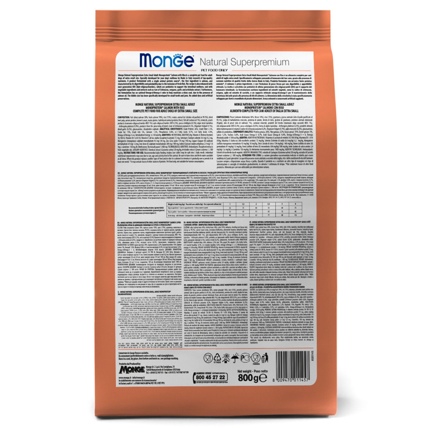 Сухой корм Monge Dog Speciality Line Monoprotein Extra Small для взрослых собак миниатюрных пород, с лососем и рисом 800 г — фото 8