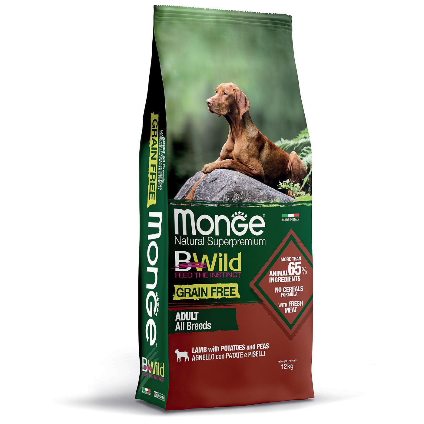 Сухой корм Monge Dog BWild GRAIN FREE для взрослых собак всех пород, беззерновой, из ягненка с картофелем и горохом 12 кг — фото 3