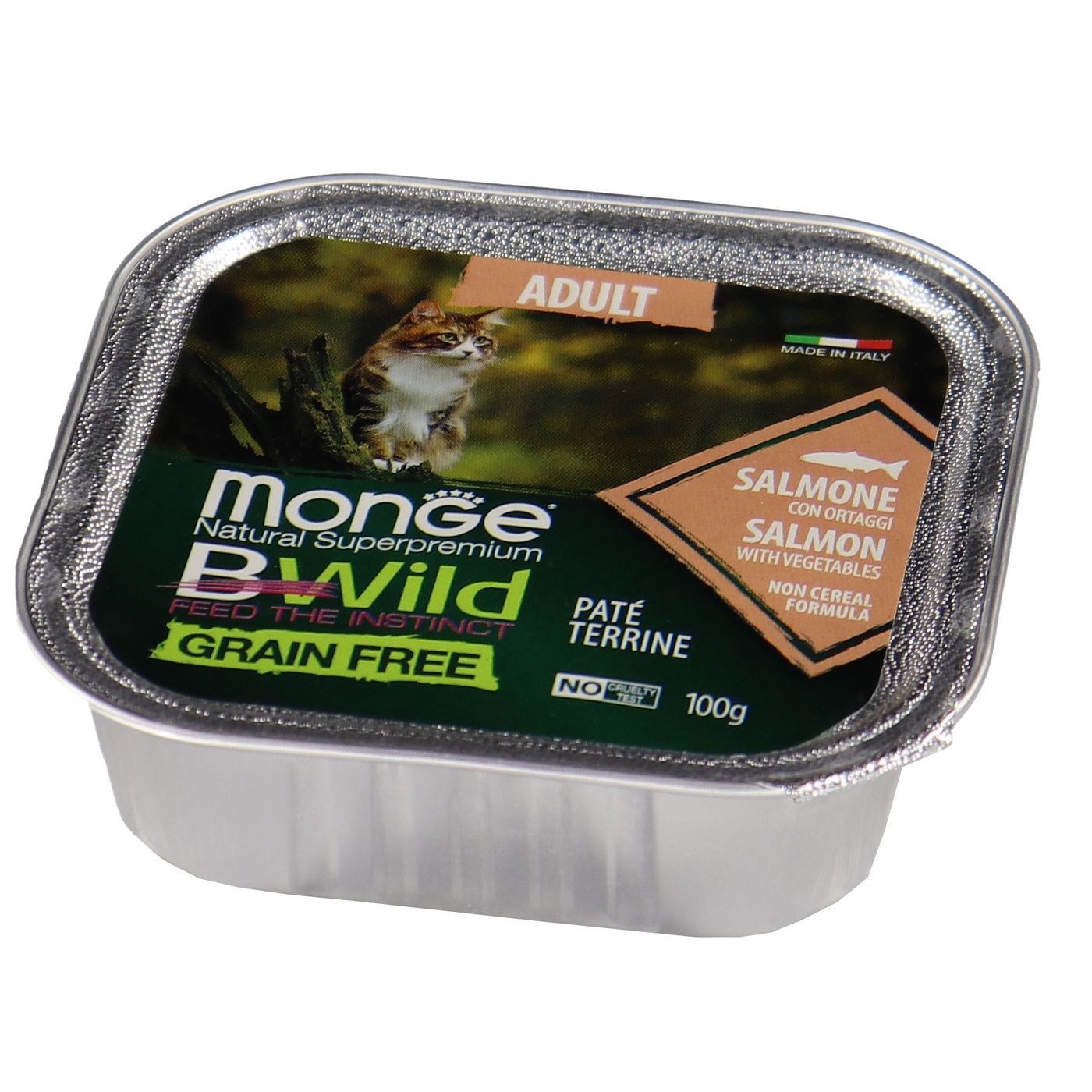 Влажный корм Monge Cat BWild GRAIN FREE для кошек, беззерновой, из лосося с овощами, консервы 100 г — фото 2
