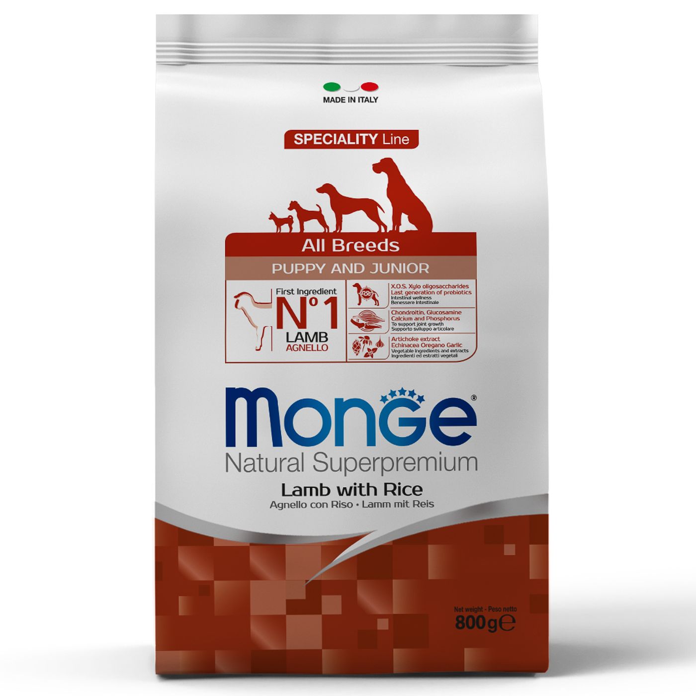 Сухой корм Monge Dog Speciality Line Puppy&Junior для щенков всех пород, из ягненка с рисом 800 г