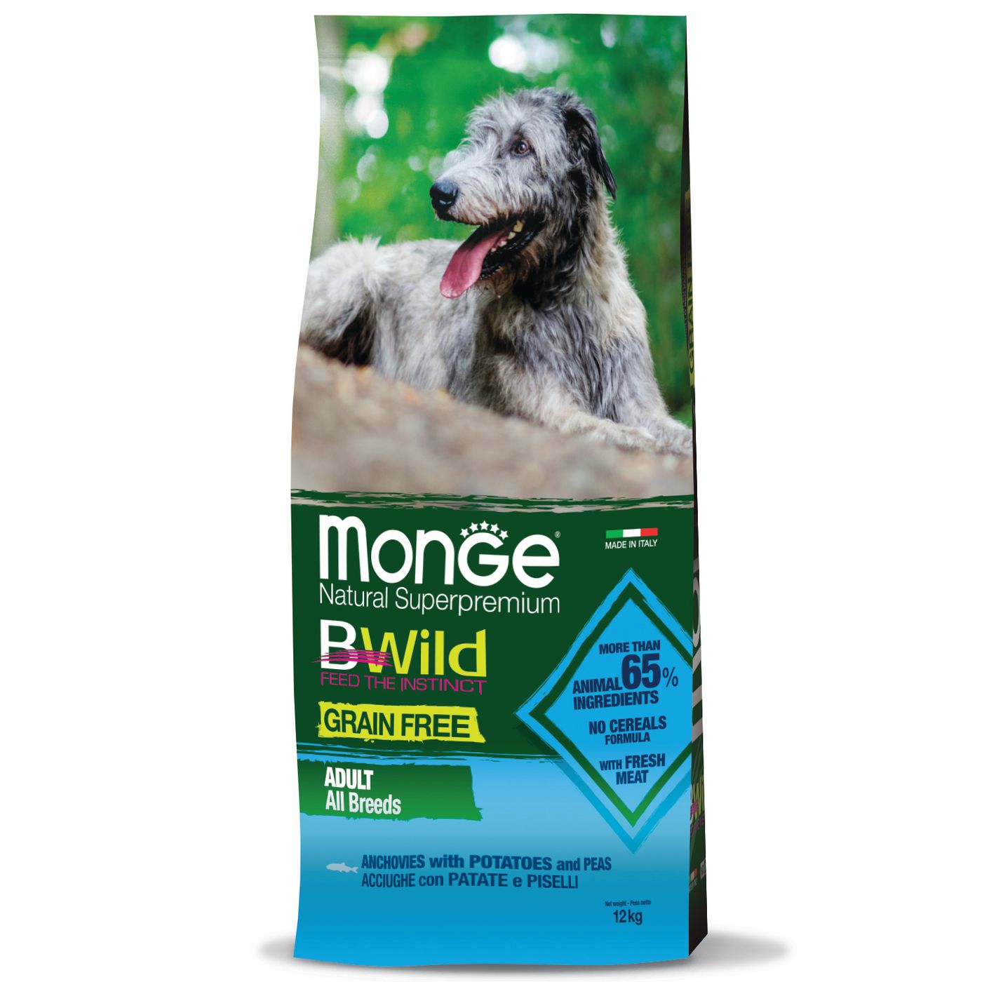 Monge Dog BWild GRAIN FREE беззерновой корм из анчоуса с картофелем для собак всех пород 12 кг