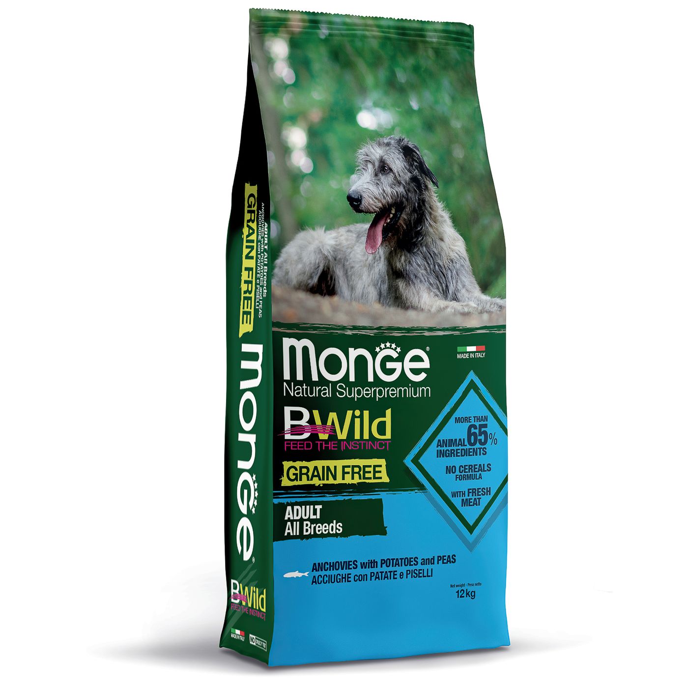 Monge Dog BWild GRAIN FREE беззерновой корм из анчоуса с картофелем для собак всех пород 12 кг — фото 2