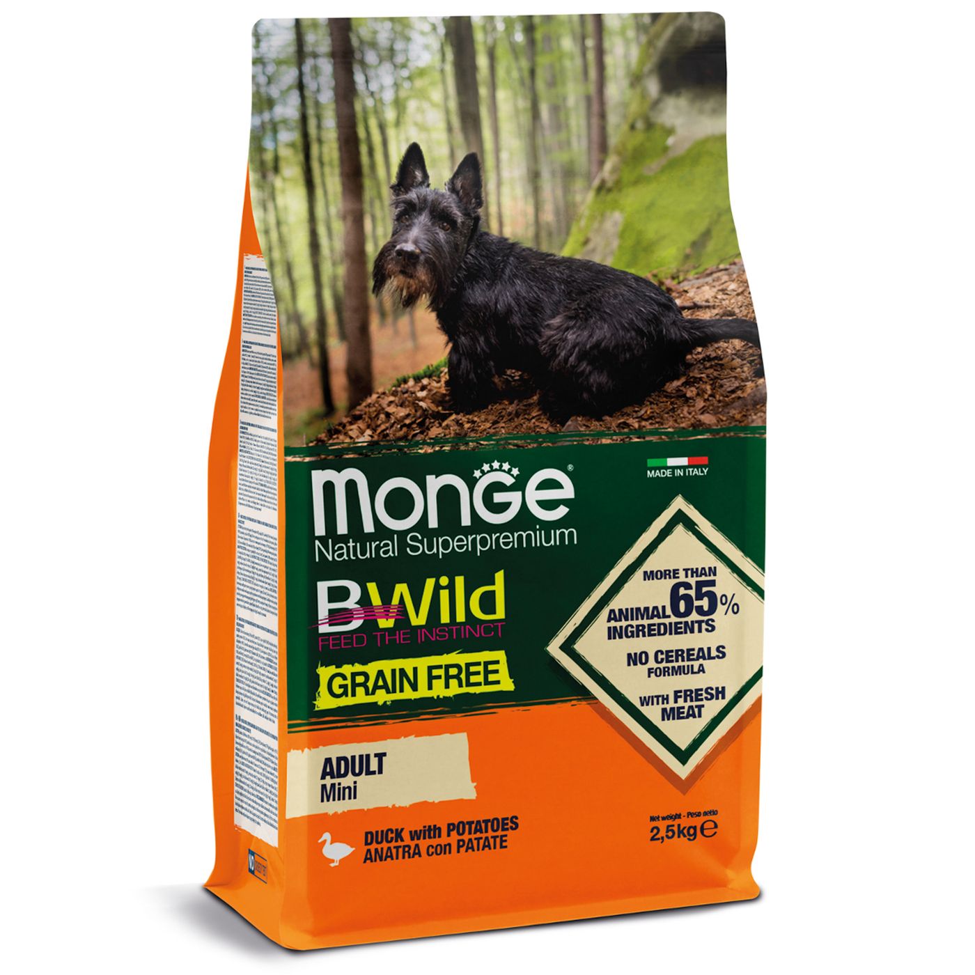 Сухой корм Monge Dog BWild GRAIN FREE Mini для взрослых собак мелких пород, беззерновой, из утки с картофелем 2,5 кг — фото 7