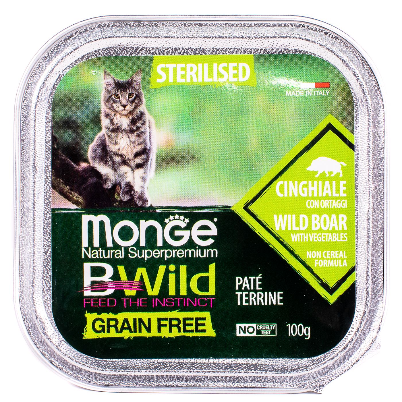 Влажный корм Monge Cat BWild GRAIN FREE для стерилизованных кошек, беззерновой, из кабана с овощами, консервы 100 г — фото 3