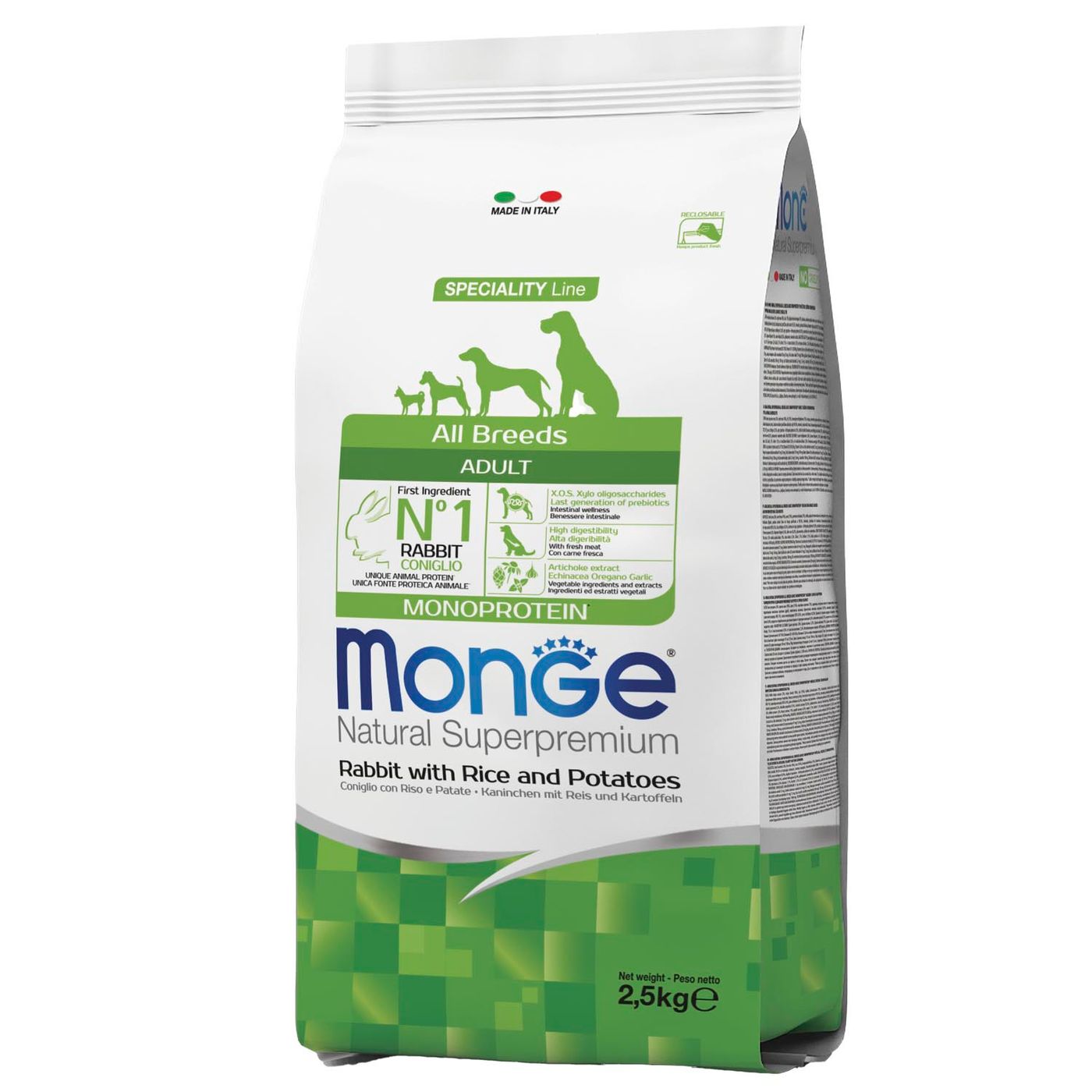Сухой корм Monge Dog Speciality Line Monoprotein для взрослых собак всех пород,из кролика с рисом и картофелем 2,5 кг