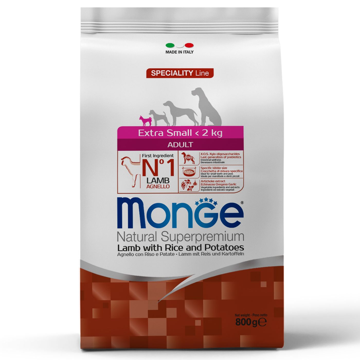 Сухой корм Monge Dog Speciality Line Extra Small для взрослых собак миниатюрных пород ягненок с рисом и картофелем 800 г