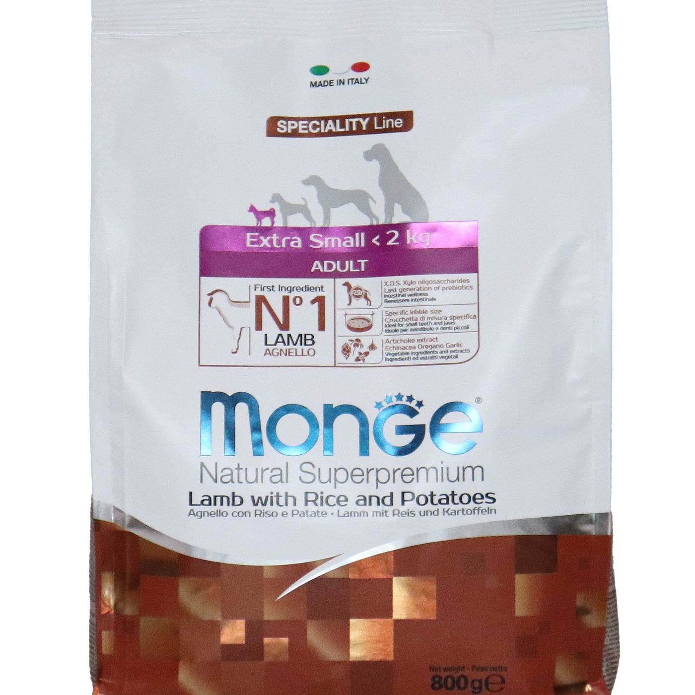 Сухой корм Monge Dog Speciality Line Extra Small для взрослых собак миниатюрных пород ягненок с рисом и картофелем 800 г — фото 2