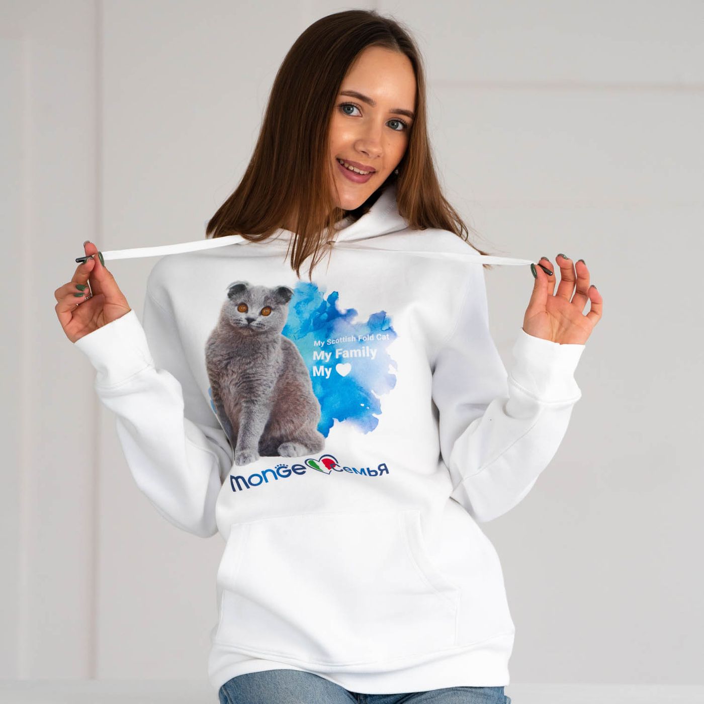 Monge Gift Shop collection 2023 толстовка белая Шотландская вислоухая кошка (Скоттиш фолд) М — фото 2