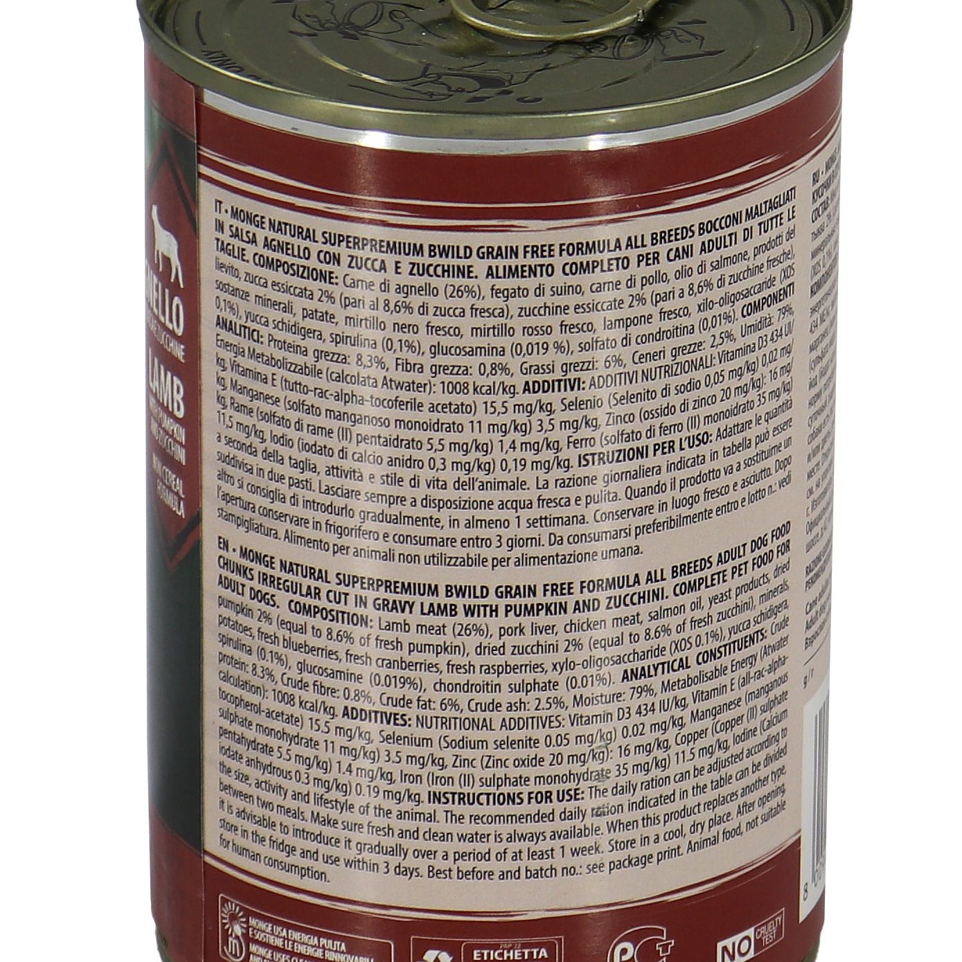 Влажный корм Monge Dog BWild GRAIN FREE для взрослых собак, беззерновой, из ягненка с тыквой и кабачками, консервы 400 г — фото 9