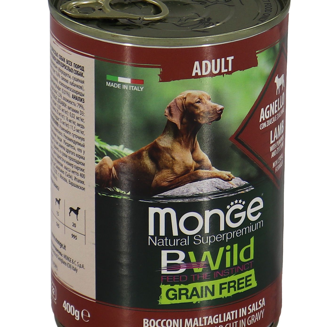 Влажный корм Monge Dog BWild GRAIN FREE для взрослых собак, беззерновой, из ягненка с тыквой и кабачками, консервы 400 г — фото 31