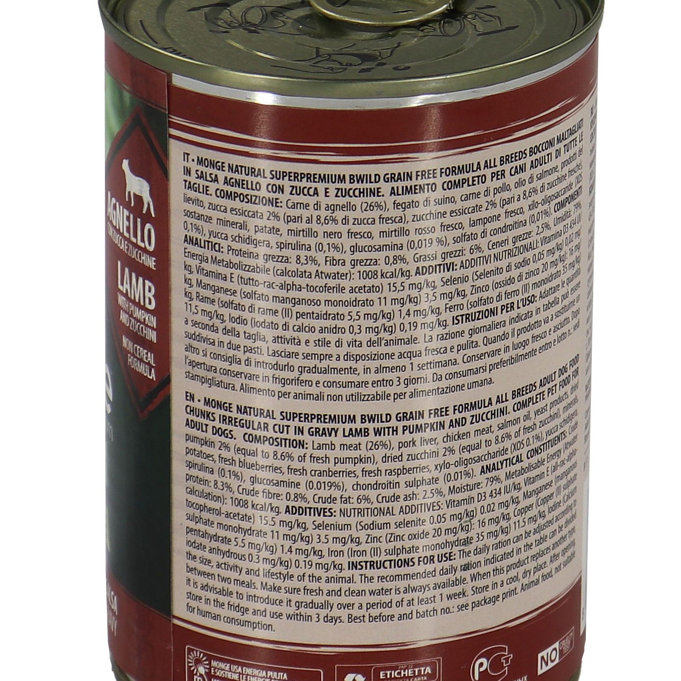 Влажный корм Monge Dog BWild GRAIN FREE для взрослых собак, беззерновой, из ягненка с тыквой и кабачками, консервы 400 г — фото 7