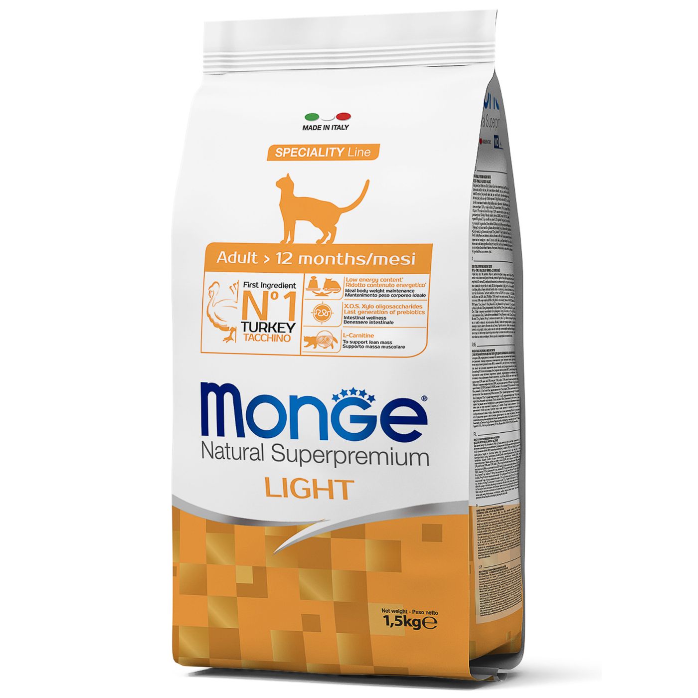 Сухой корм Monge Cat Speciality Line Light для кошек, низкокалорийный, из индейки 1,5 кг — фото 7
