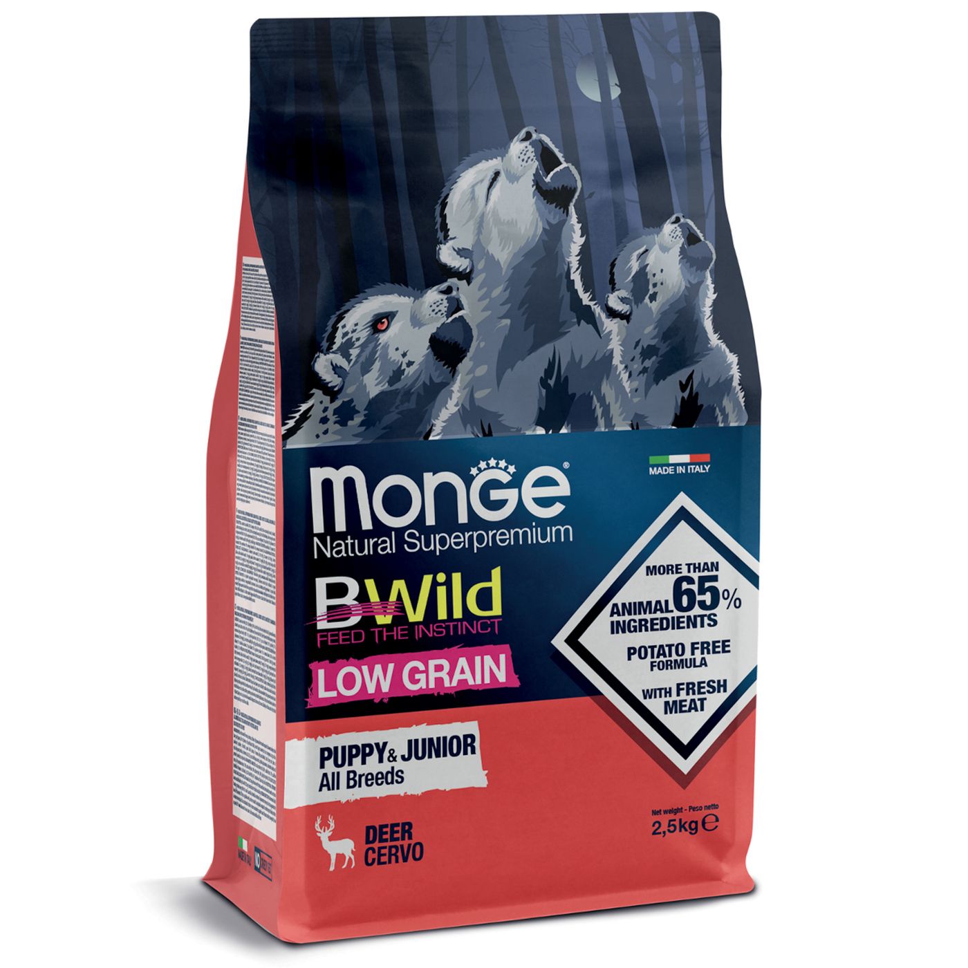 Сухой корм Monge Dog BWild LOW GRAIN Puppy & junior для щенков, низкозерновой, из мяса оленя 2,5 кг — фото 11