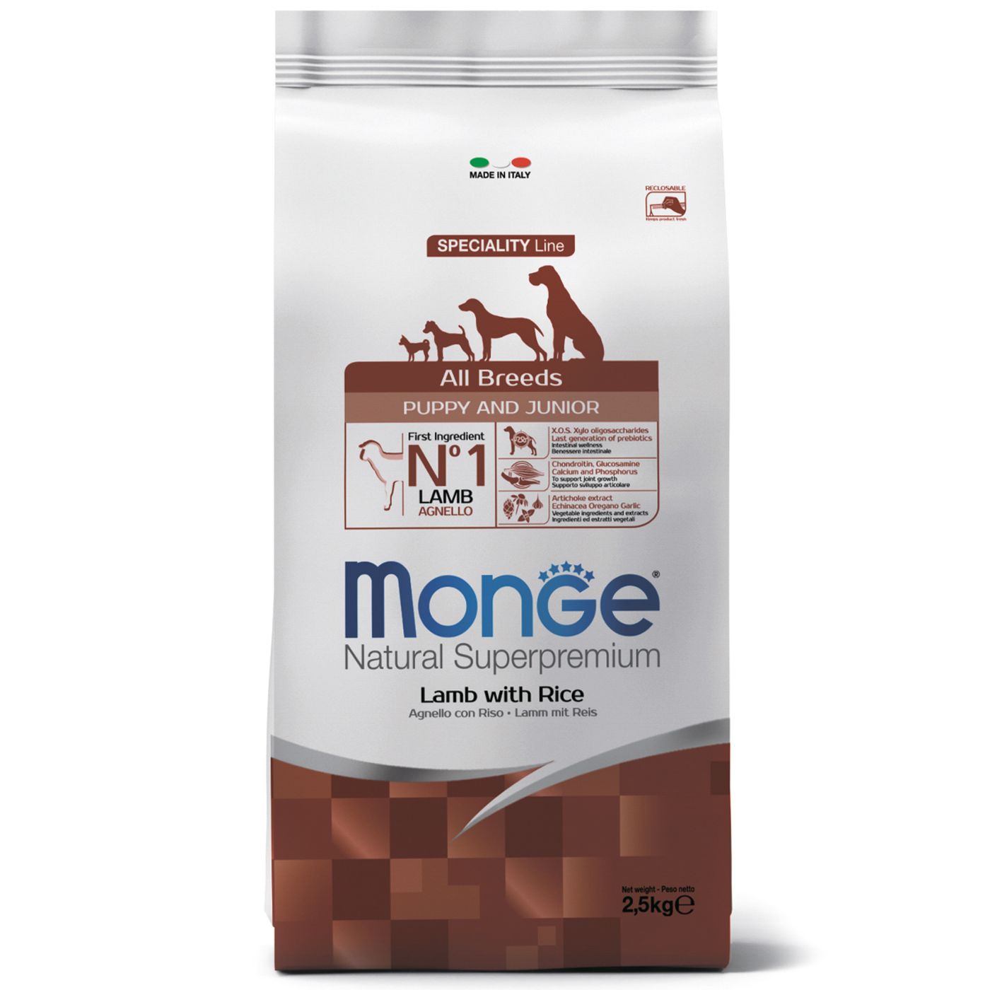 Сухой корм Monge Dog Speciality Line Puppy&Junior для щенков всех пород, из ягненка с рисом 2,5 кг