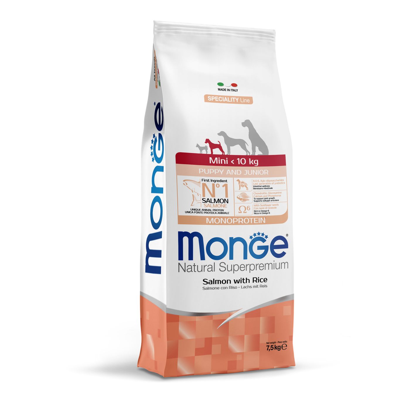 Сухой корм Monge Dog Speciality Line Monoprotein для щенков мелких пород, из лосося с рисом 7,5 кг — фото 3