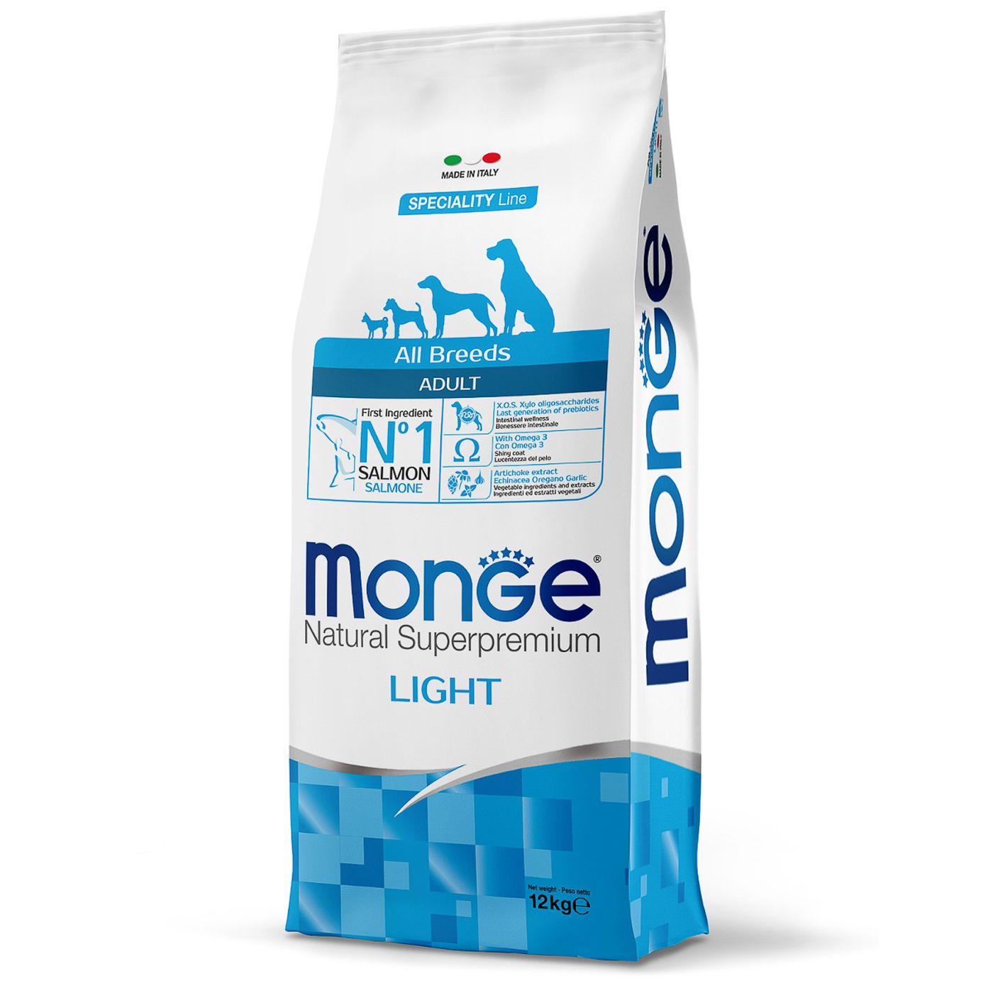 Сухой корм Monge Dog Speciality Line Light для взрослых собак всех пород, низкокалорийный, лосось с рисом 12 кг — фото 3
