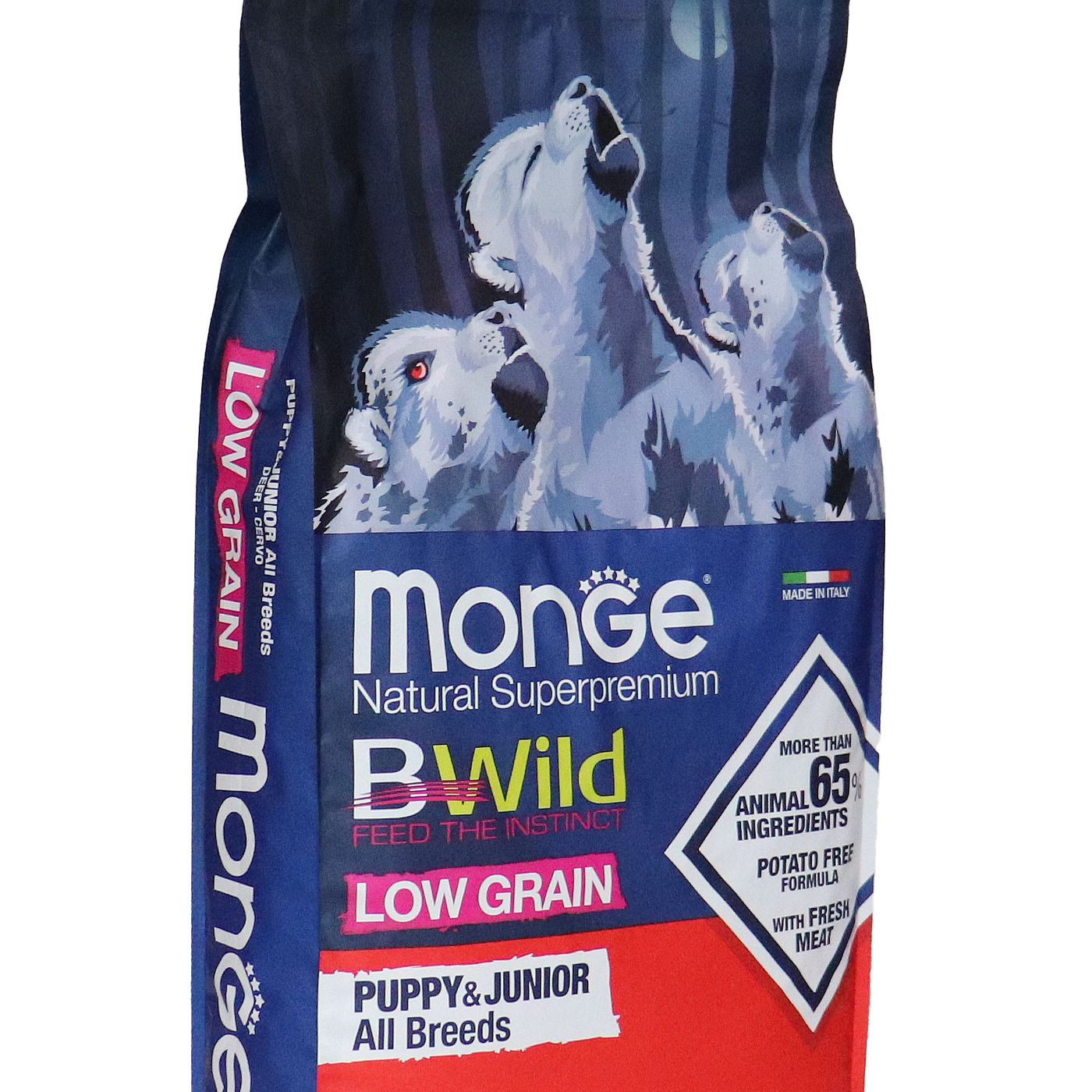 Сухой корм Monge Dog BWild LOW GRAIN Puppy & junior для щенков, низкозерновой, из мяса оленя 12 кг — фото 30