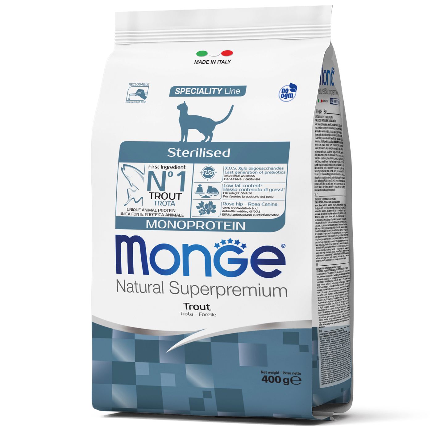 Сухой корм Monge Cat Speciality Line Monoprotein Sterilised для стерилизованных кошек, из форели 400 г — фото 9