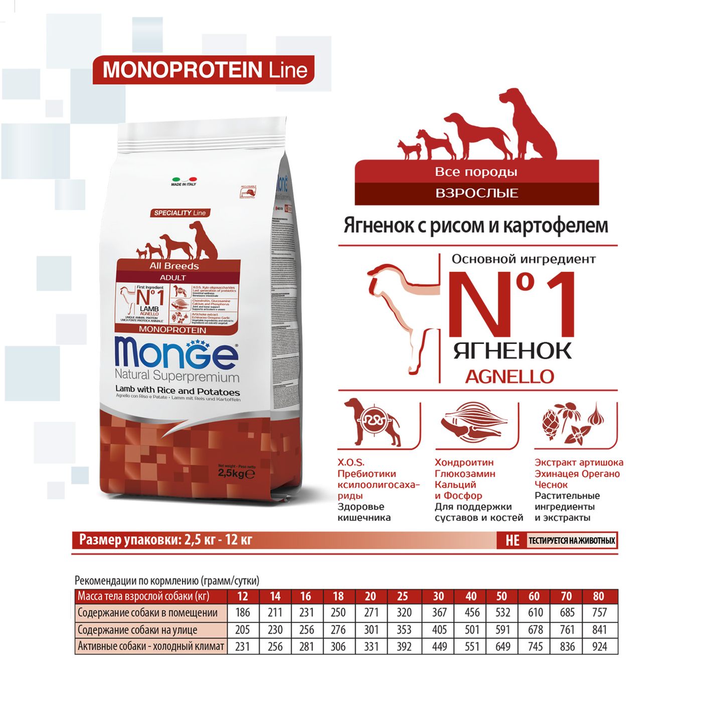 Сухой корм Monge Dog Speciality Line Monoprotein для взрослых собак всех пород, из ягненка с рисом и картофелем 12 кг — фото 3