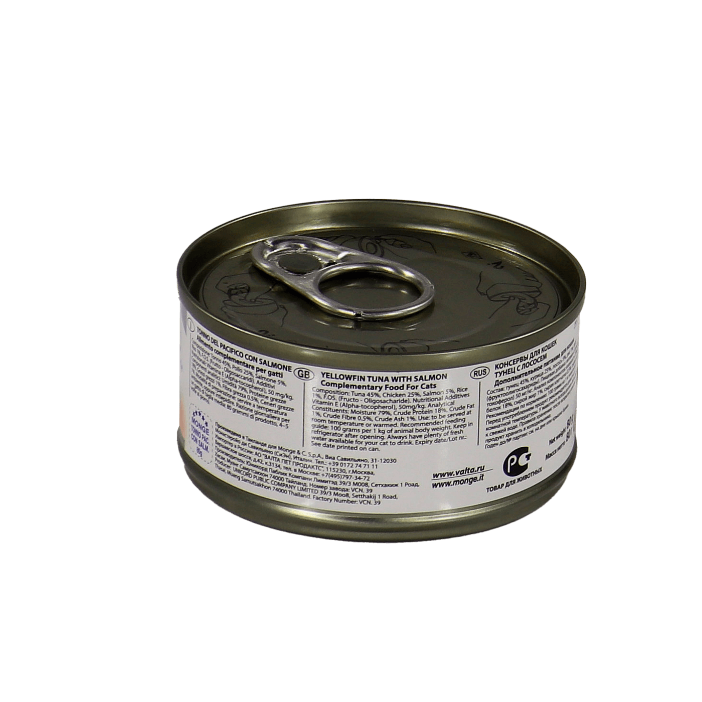 Влажный корм Monge Cat Natural для кошек, из тихоокеанского тунца с лососем, консервы 80 г — фото 13
