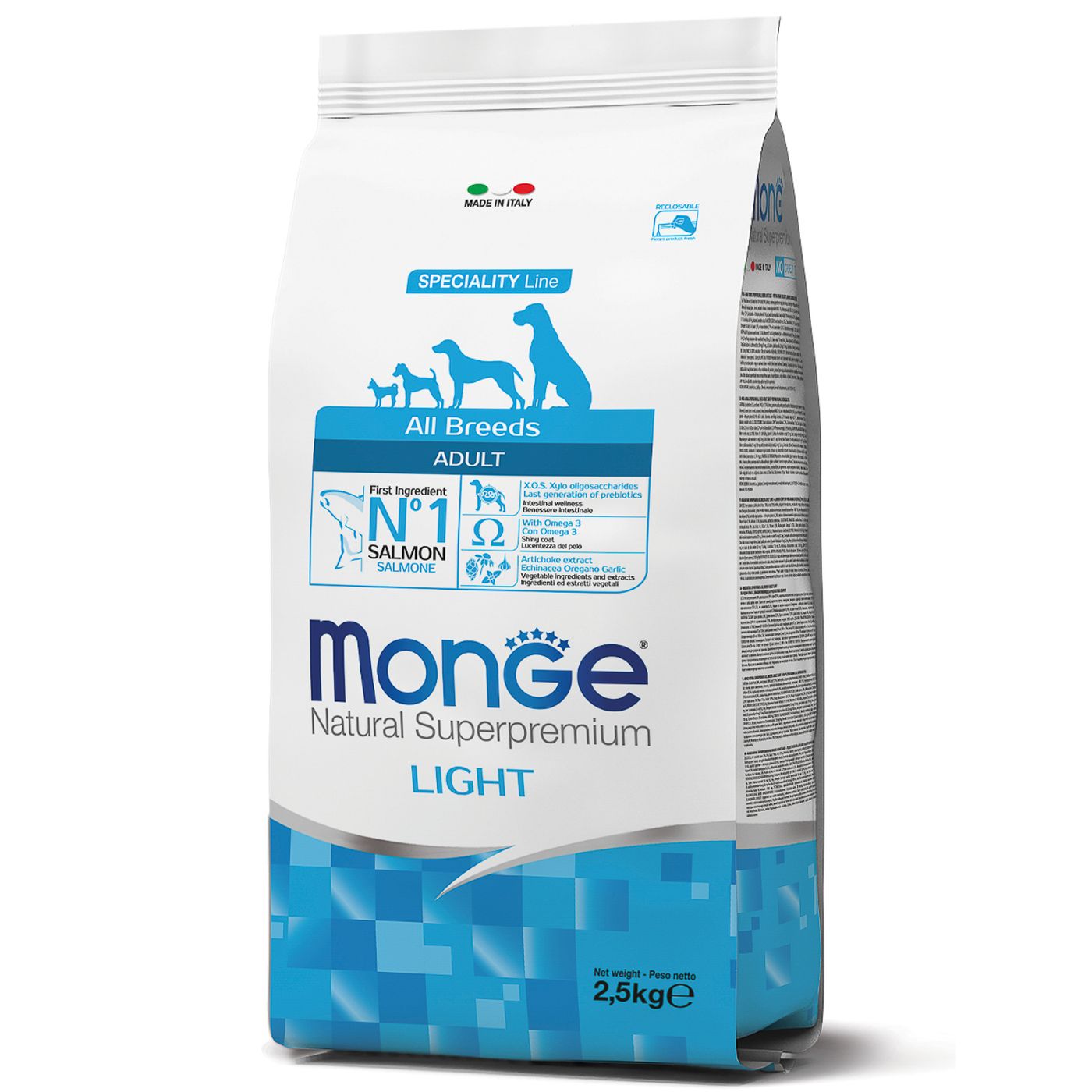 Сухой корм Monge Dog Speciality Line Light для взрослых собак всех пород, низкокалорийный, лосось с рисом 2,5 кг — фото 6