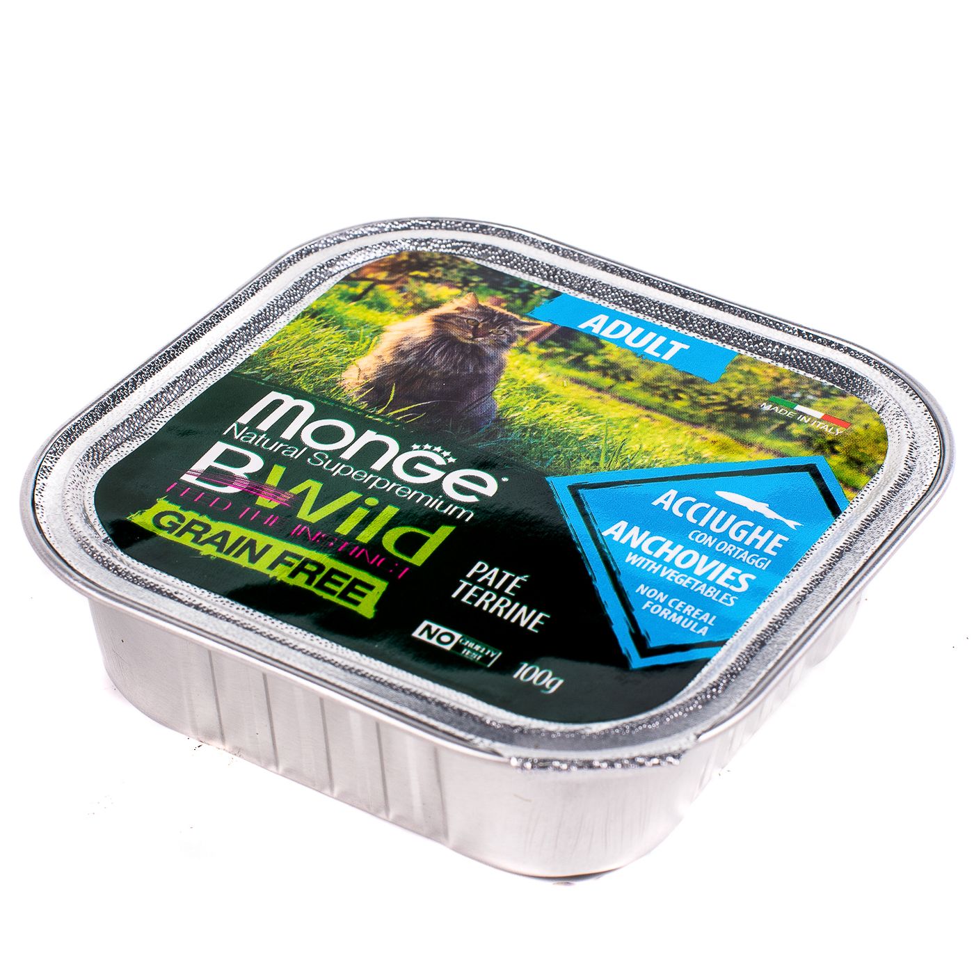 Monge Cat BWild GRAIN FREE беззерновые консервы из анчоусов с овощами для взрослых кошек 100г — фото 6
