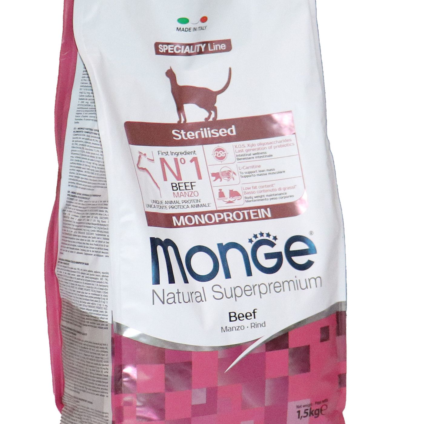 Сухой корм Monge Cat Speciality Line Monoprotein Sterilised для стерилизованных кошек, из говядины 1,5 кг — фото 32