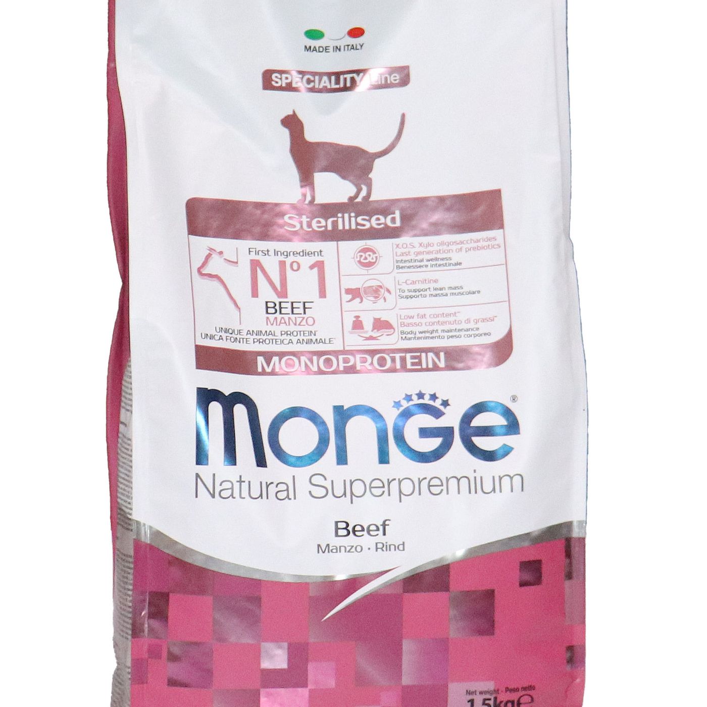 Сухой корм Monge Cat Speciality Line Monoprotein Sterilised для стерилизованных кошек, из говядины 1,5 кг — фото 34