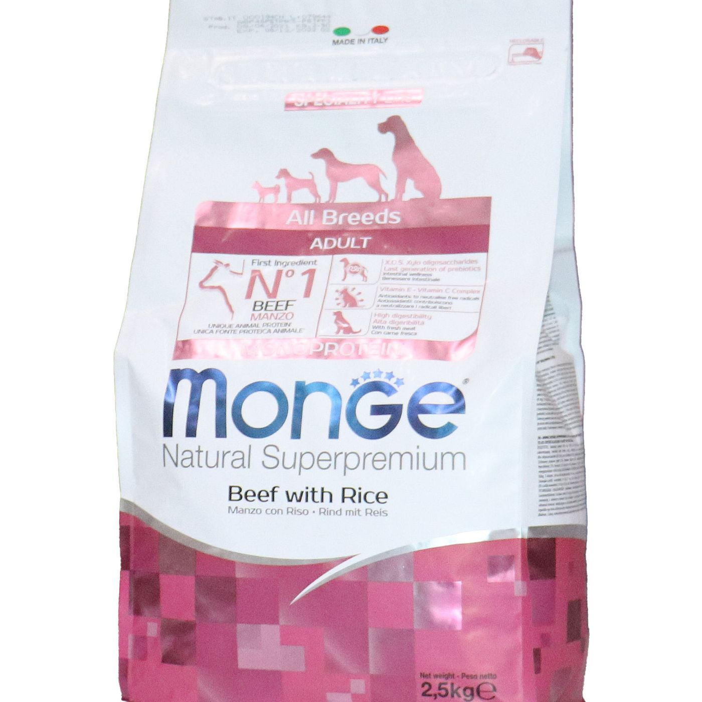 Сухой корм Monge Dog Speciality Line Monoprotein All Breeds Beef and Rice для взрослых собак всех пород, из говядины с рисом 2,5 кг — фото 2
