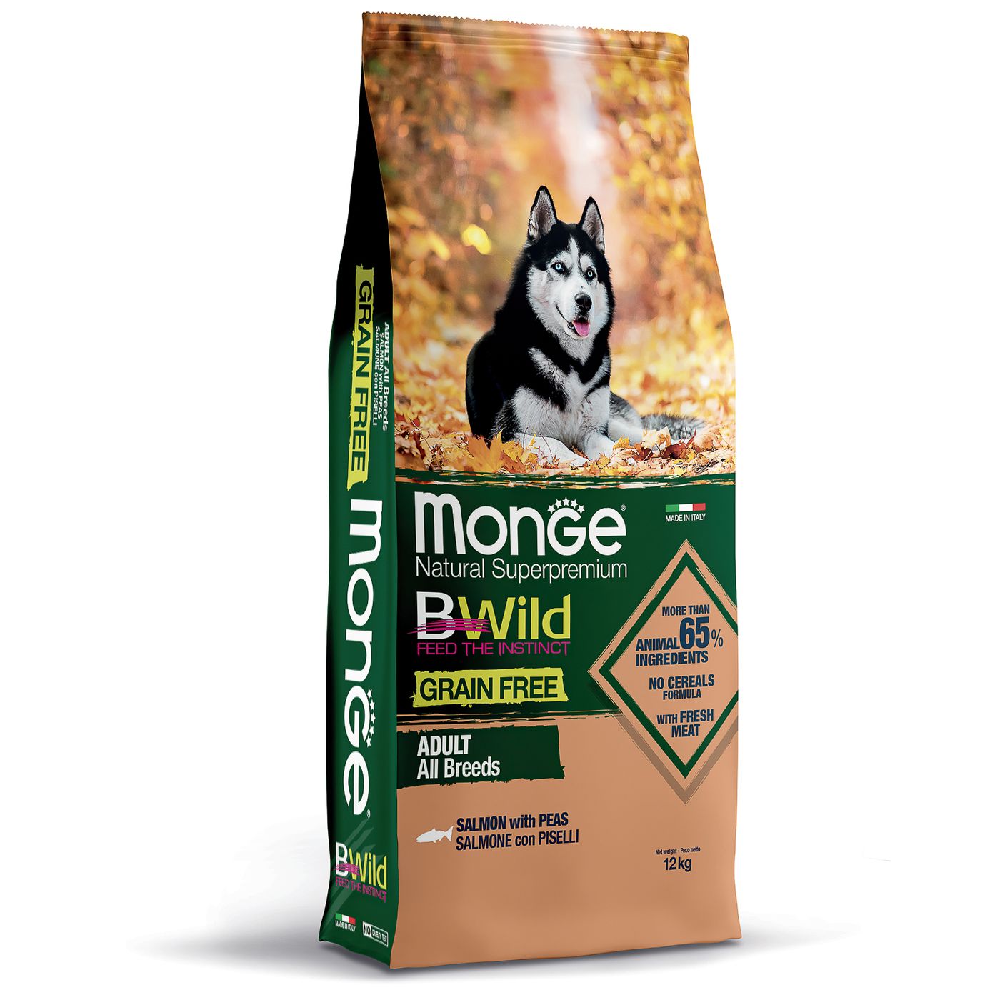 Сухой корм Monge Dog BWild GRAIN FREE для взрослых собак, беззерновой, из лосося 12 кг — фото 2