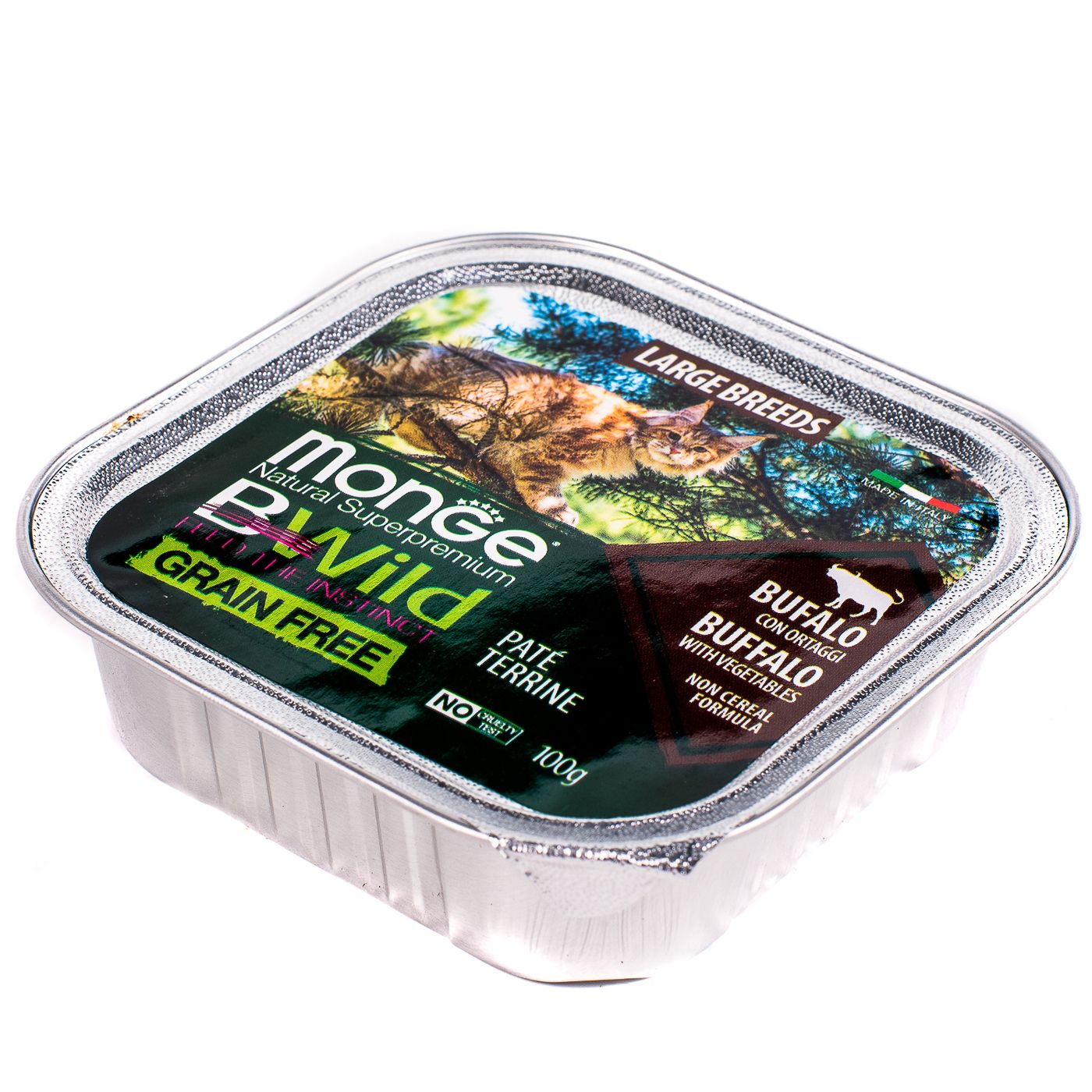 Влажный корм Monge Cat BWild GRAIN FREE для котят и крупных кошек, беззерновой, из буйвола с овощами, консервы 100 г — фото 7