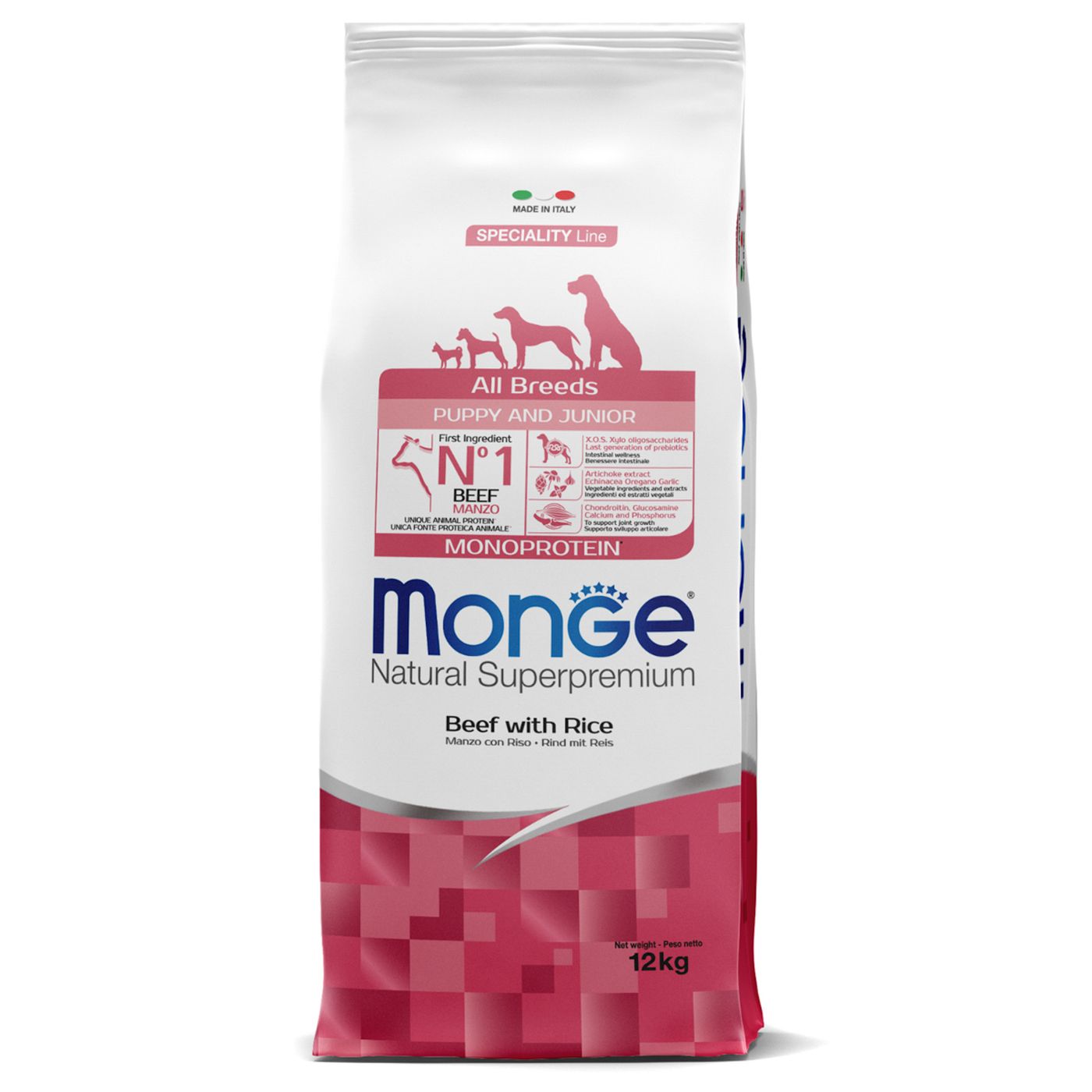 Сухой корм Monge Dog Speciality Line Monoprotein Puppy & Junior для щенков всех пород, из говядины с рисом 12 кг