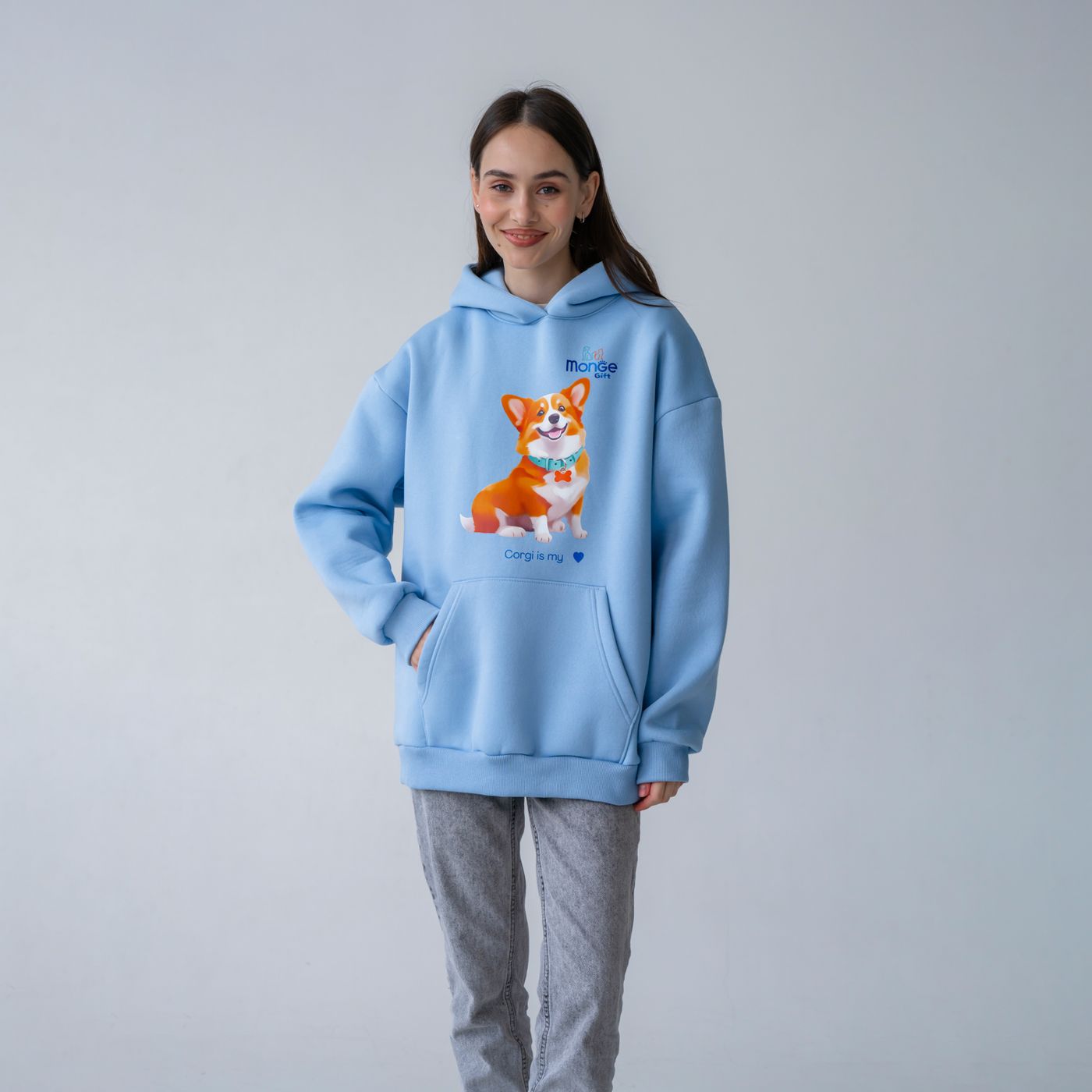 Худи AVALON корги голубого цвета  Monge Gift S — фото 3