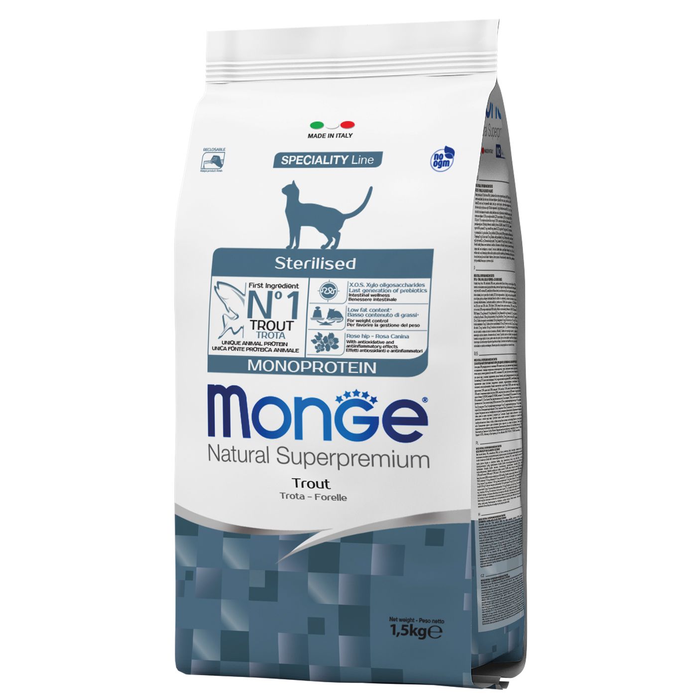 Сухой корм Monge Cat Speciality Line Monoprotein Sterilised для стерилизованных кошек, из форели 1,5 кг — фото 9