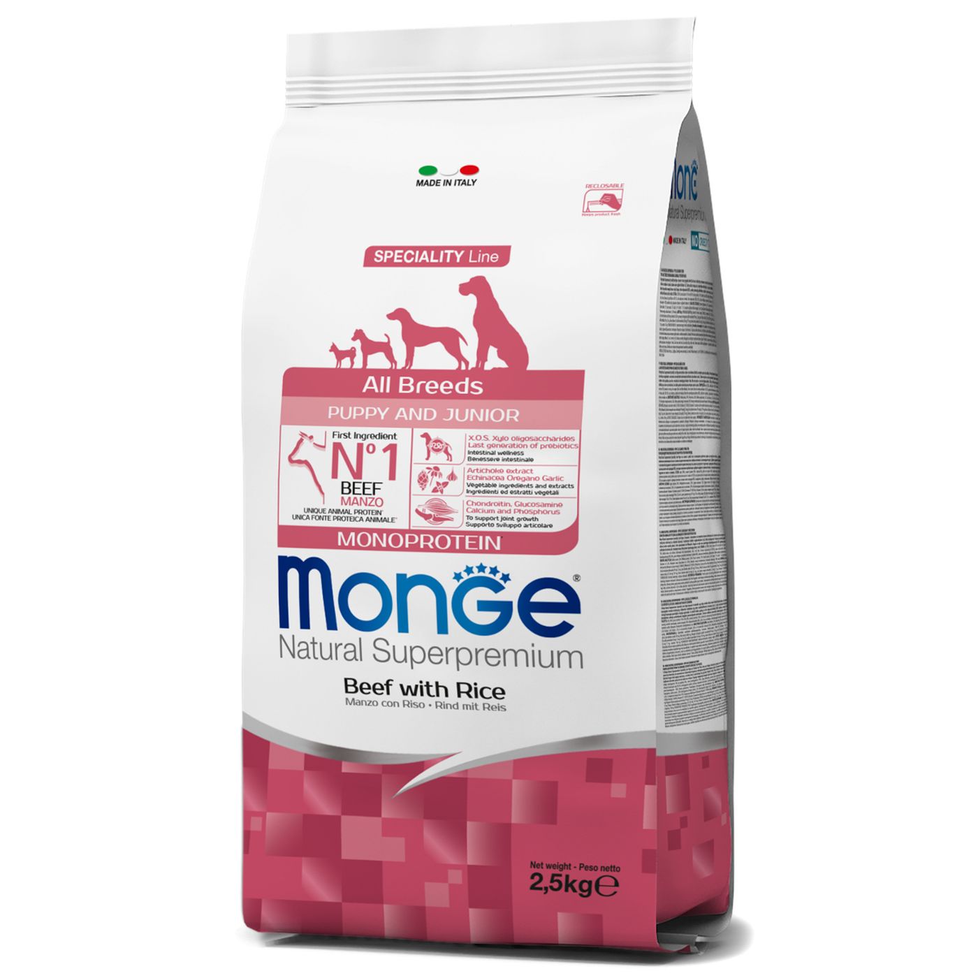 Сухой корм Monge Dog Speciality Line Monoprotein Puppy & Junior для щенков всех пород, из говядины с рисом 2,5 кг — фото 7