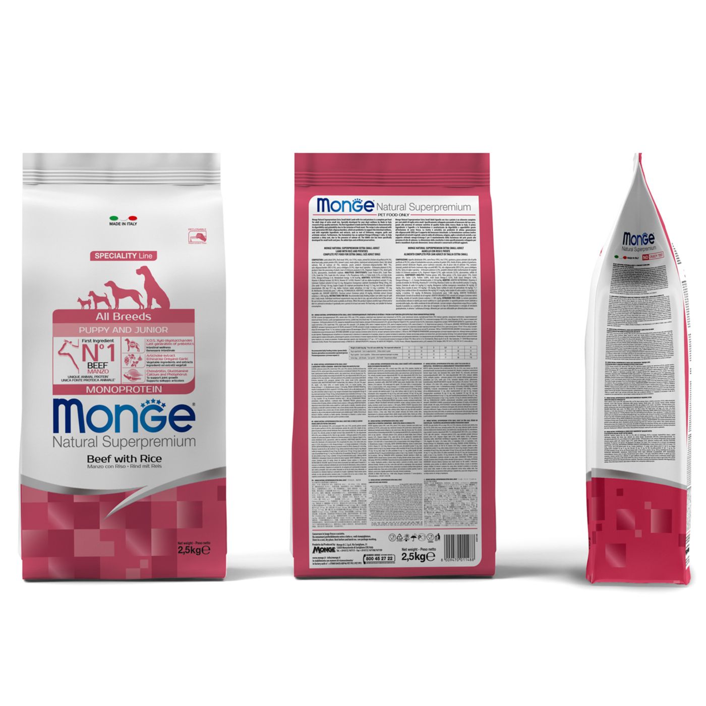 Сухой корм Monge Dog Speciality Line Monoprotein Puppy & Junior для щенков всех пород, из говядины с рисом 2,5 кг — фото 9