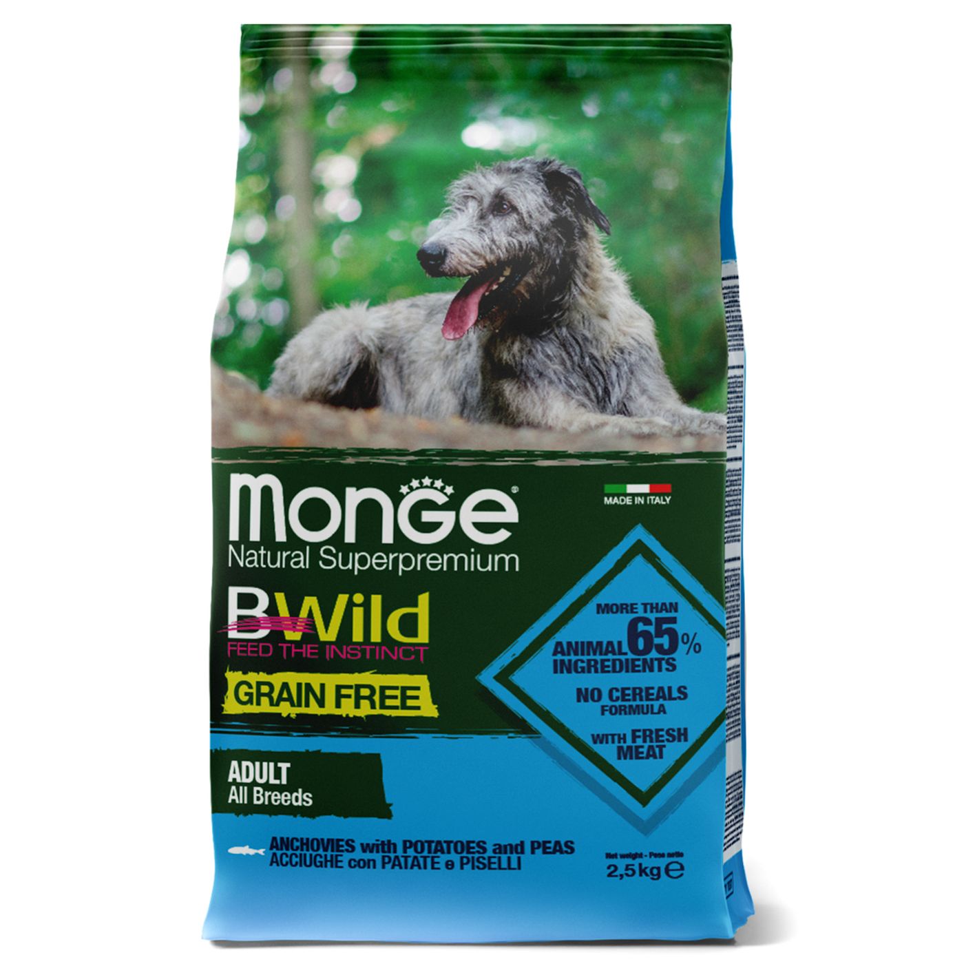 Monge Dog BWild GRAIN FREE беззерновой корм из анчоуса c картофелем для собак всех пород 2,5 кг