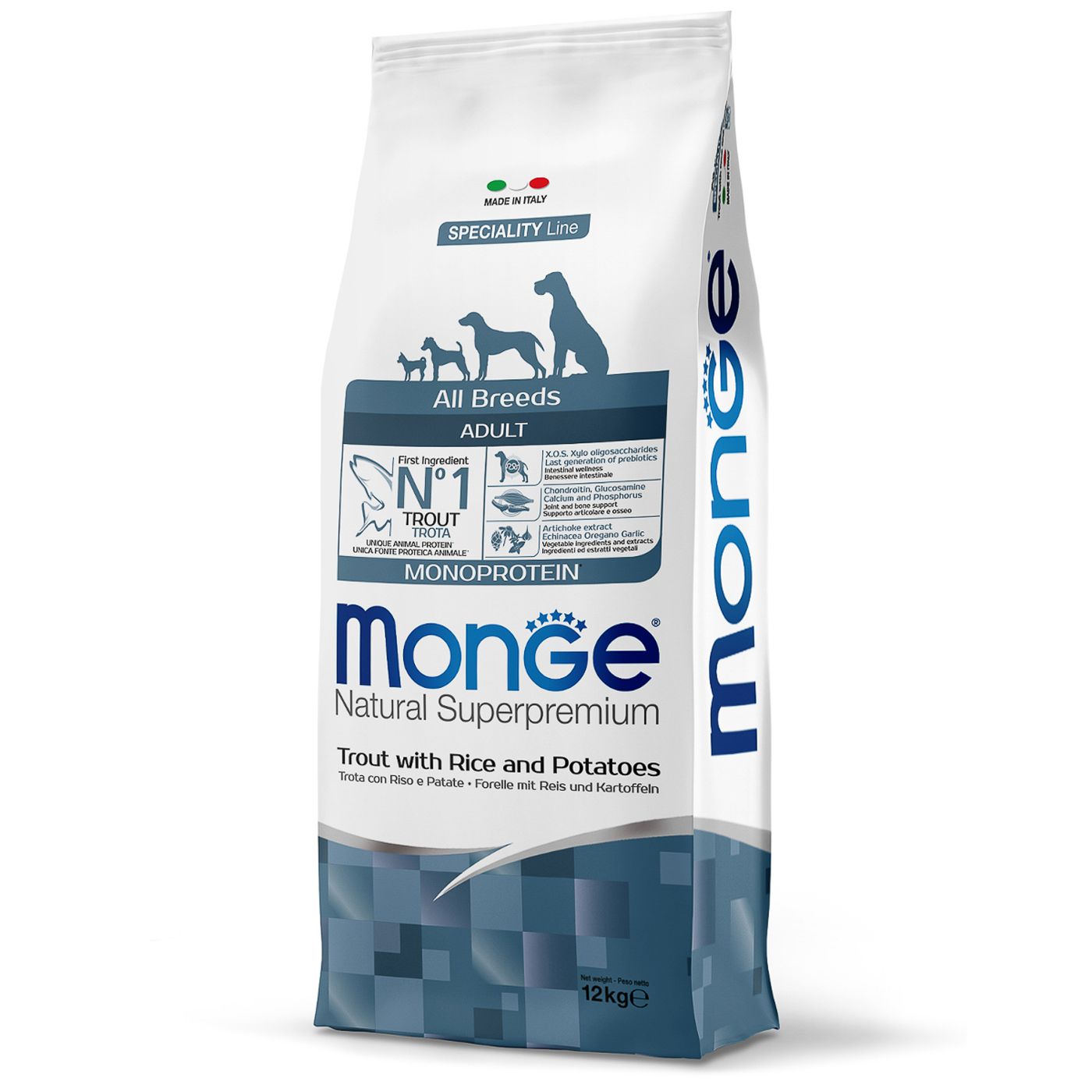 Сухой корм Monge Dog Speciality Line Monoprotein для взрослых собак всех пород, из форели с рисом и картофелем 12 кг — фото 8