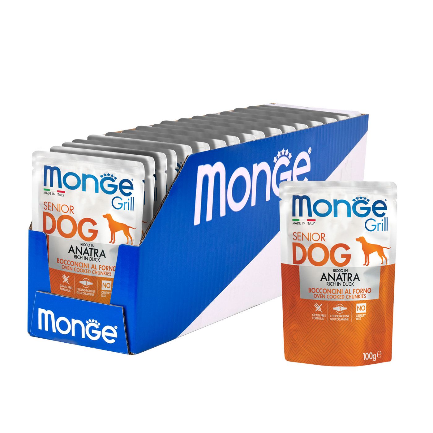 Влажный корм Monge Dog Grill Senior для пожилых собак, из утки, паучи 100 г — фото 5