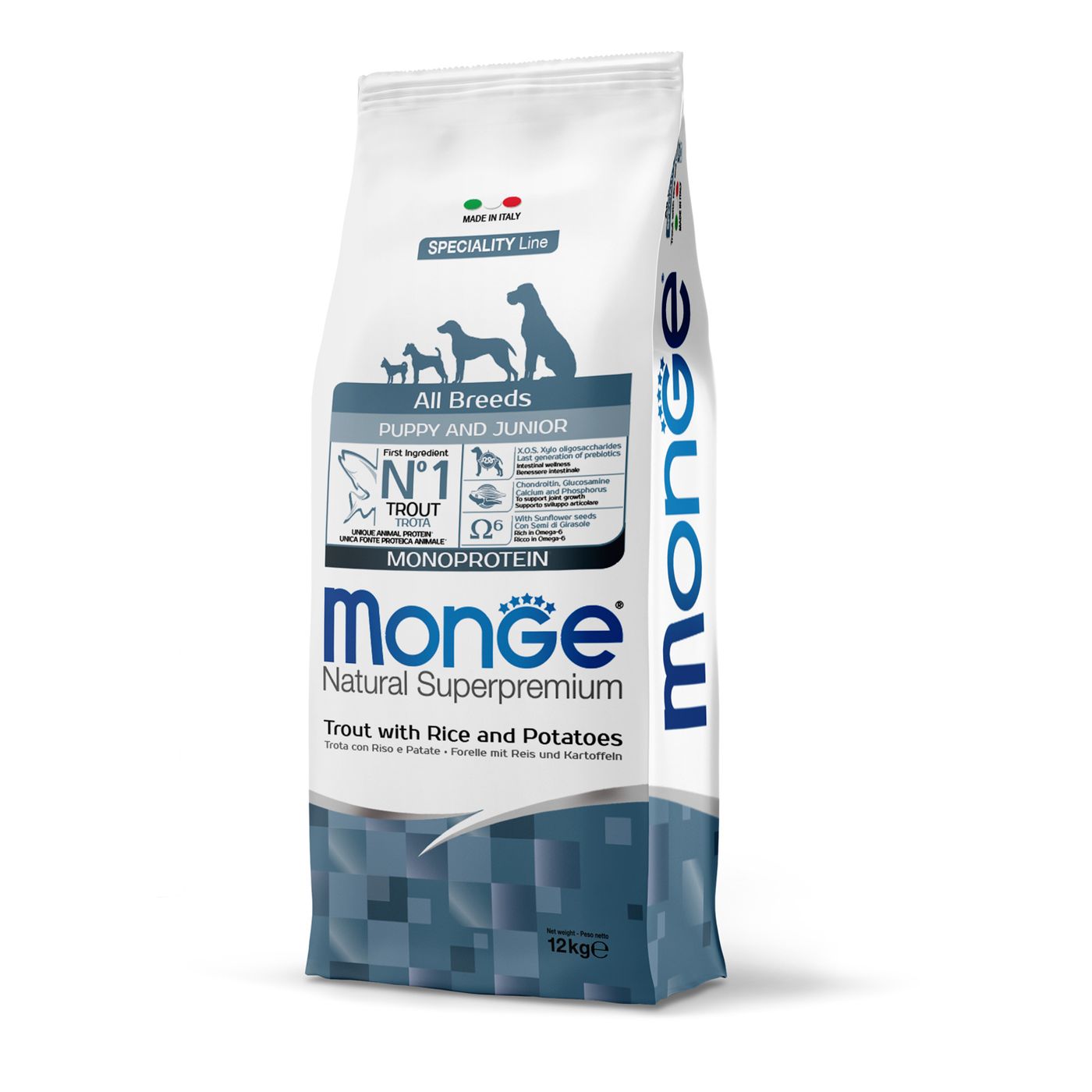 Сухой корм Monge Dog Speciality Line Monoprotein для щенков всех пород, из форели с рисом и картофелем 12 кг