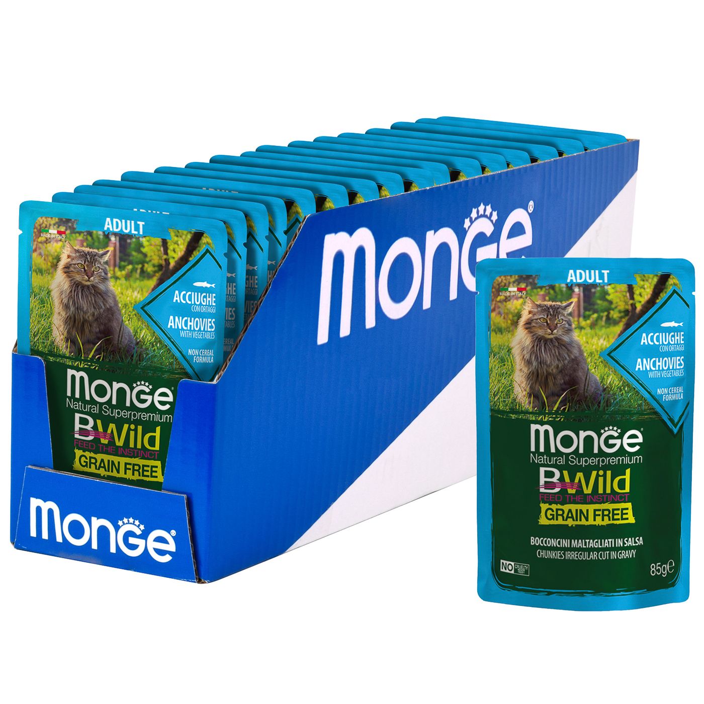 Monge Cat BWild GRAIN FREE паучи из анчоусов с овощами для взрослых кошек 85г — фото 7
