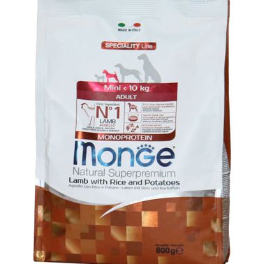 Сухой корм Monge Dog Speciality Line Monoprotein Mini для взрослых собак мелких пород, из ягненка с рисом и картофелем 800 г