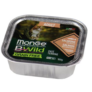 Влажный корм Monge Cat BWild GRAIN FREE для кошек, беззерновой, из лосося с овощами, консервы 100 г