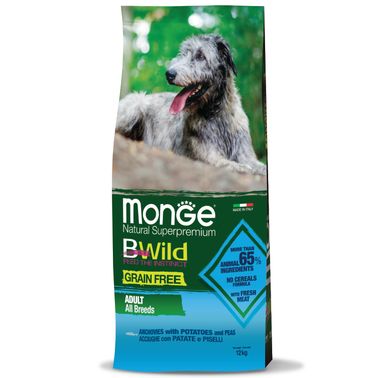 Monge Dog BWild GRAIN FREE беззерновой корм из анчоуса с картофелем для собак всех пород 12 кг