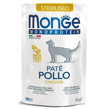 Влажный корм Monge Cat Monoprotein для стерилизованных кошек, из курицы, паучи 85 г
